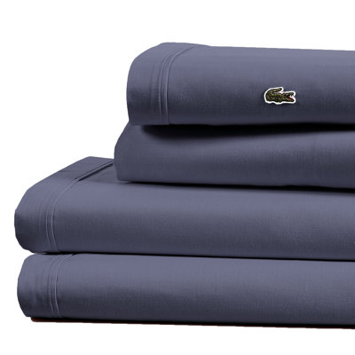 Lacoste Cotton Percale Sheet Set, Cooling & Breathable Bedding, Deep Pocket Fitted Sheet, White, King