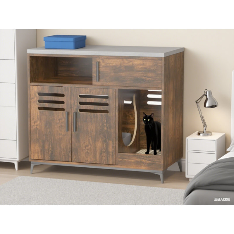 Enceinte de litière multifonctionnelle pour chat rétro