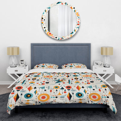 Eclectic Boho Geometry In Yellow And Blue Geometric Shapes Duvet Cover