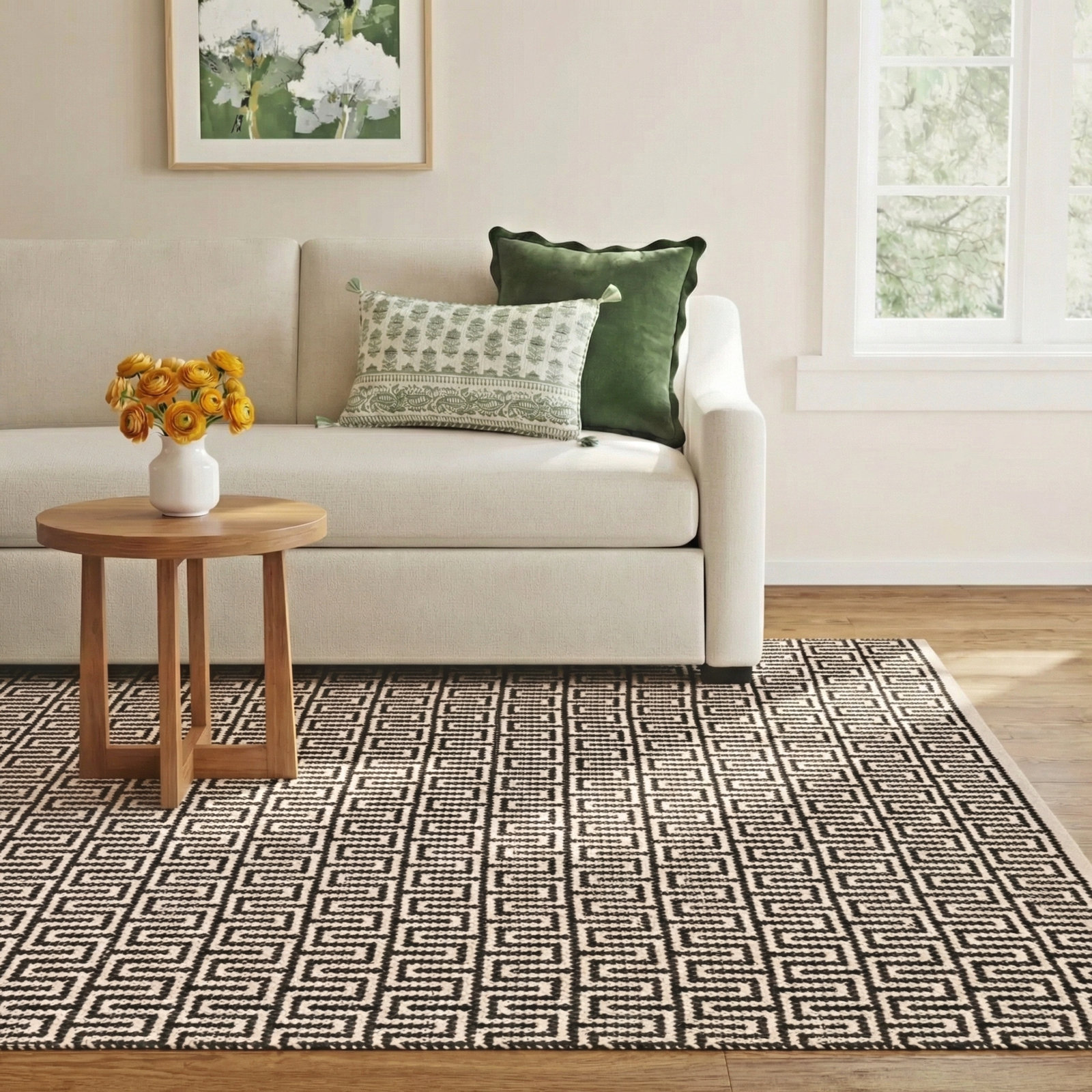 Bradshaw Zipper Black/Ivory Handwoven Cotton Rug, Rectangle 8' x 10'