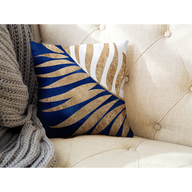 Floral Outdoor Reversible Throw Pillow, 15W" x 15H", Navy Blue/Gold