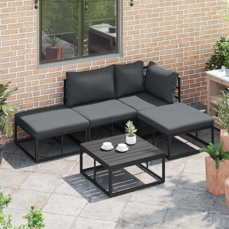  Garden Sofa Set With Cushion 5 Pcs Black Aluminium