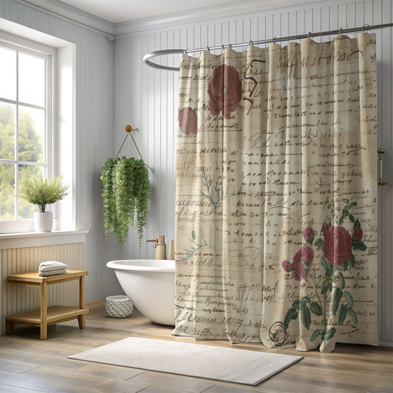 Rideau de douche standard 1 pièce Botanical Letters, H 74 po x l 71 po