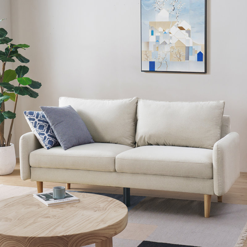 Cartlin 70.1" Upholstered Mid-Century Modern Sofa, Beige