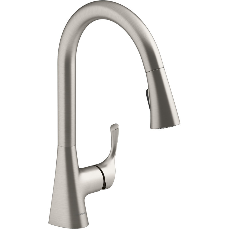 Robinet de cuisine à poignée simple Valton avec MasterClean et douchette latérale Valton, Acier inoxydable vibrant