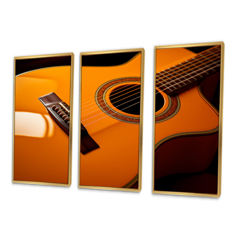 Magnifique guitare orange, ensemble d'art mural, Cadre flottant doré, H 40 po x l 60 po x P 1 po