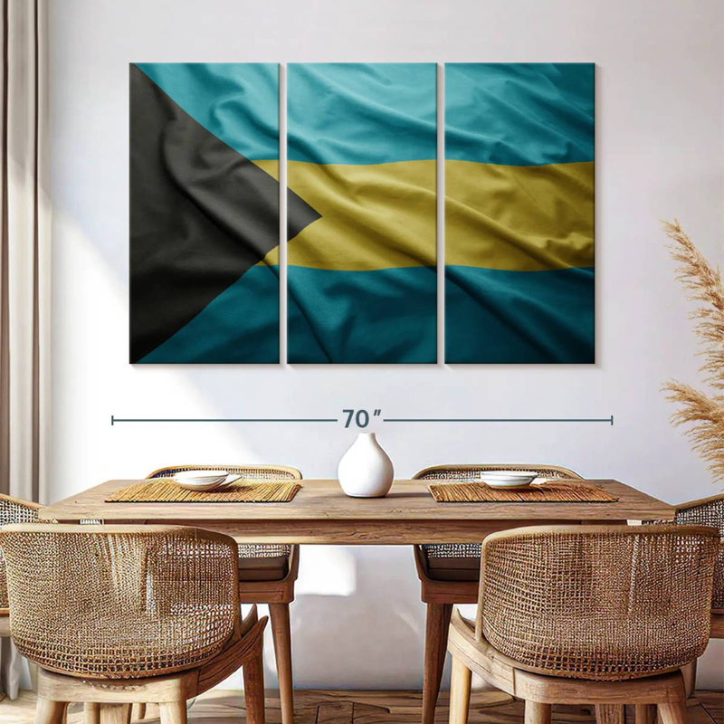 Borges battant le drapeau des Bahamas, H 42 po x l 65 po