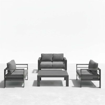 4-Piece Modern Aluminum Patio Conversation Set With Thick Cushions, Frame, And Coffee Table For Outdoor Relaxation