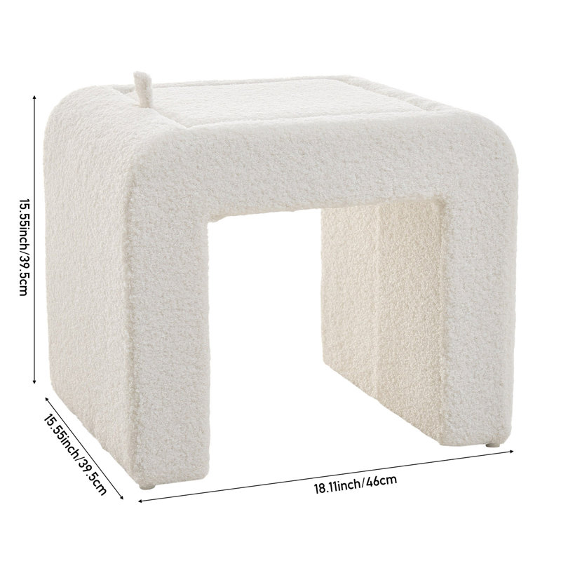 46cm Wide U-Shaped Solid Colour Footstool Ottoman, Teddy, White