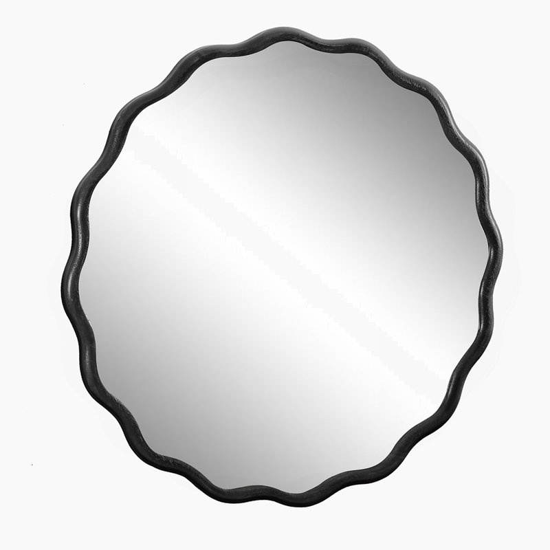Miroir de meuble-lavabo en bois massif avec miroir ondulé noir pour intérieurs modernes, rehaussant l'esthétique et la fonctionnalité de n'importe quelle pièce