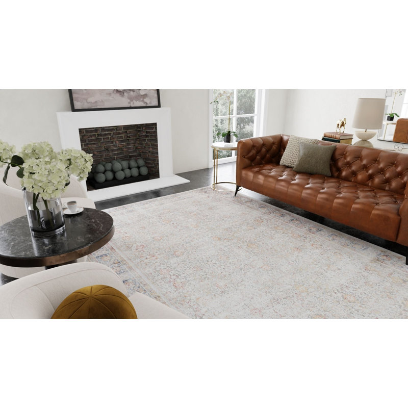 Luxurious Beige and Blue Viscose Rectangular Area Rug