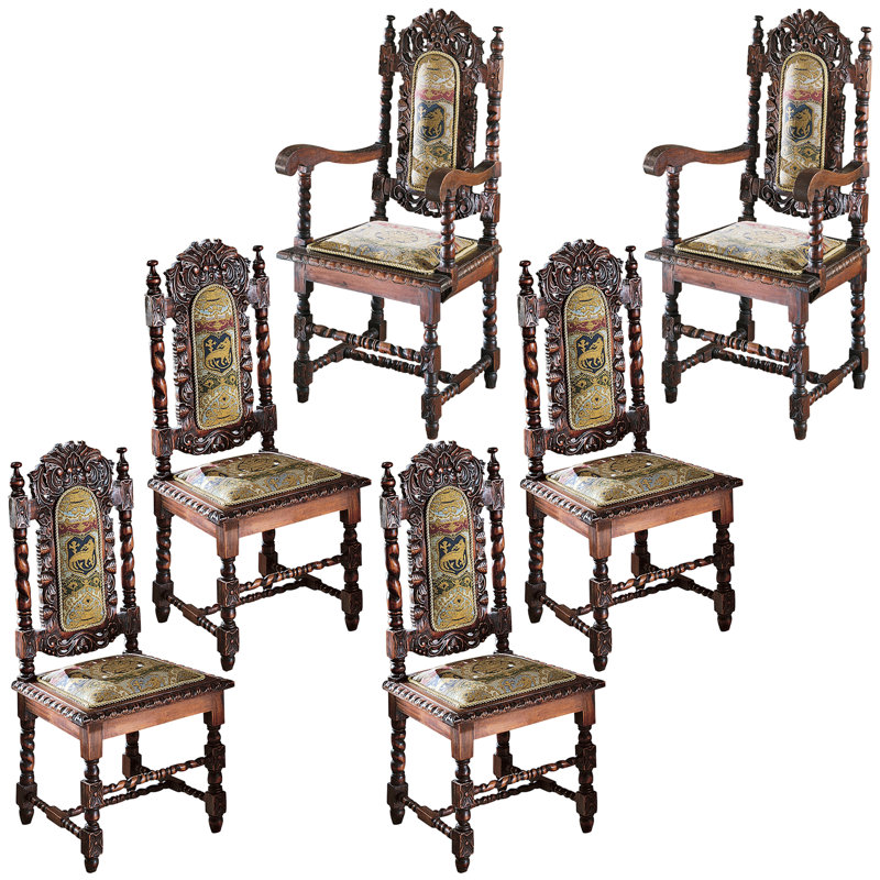Charles II Upholstered Side and Armchair Set