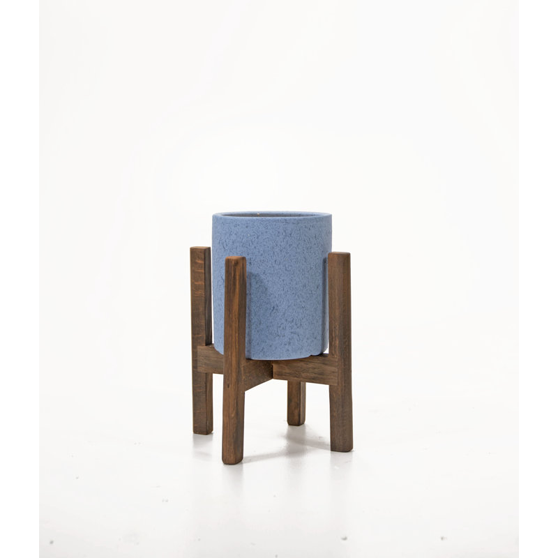 Pot à fleurs en bois Akachi, H 5 po x l 4,7 po x P 4,7 po, Bleu ciel / noyer