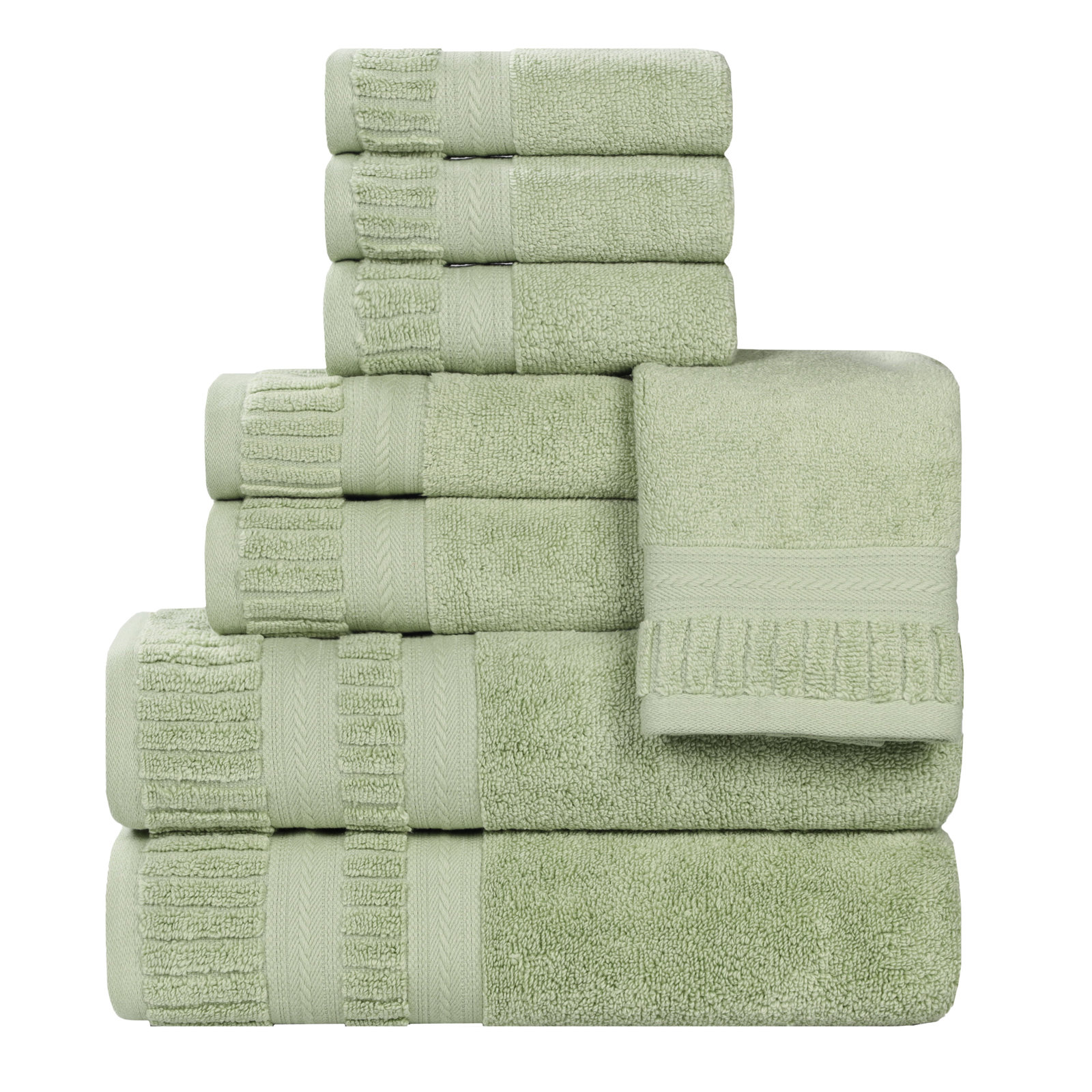 Zero-Twist Cotton Towel Set, Green, 8 Piece Towel Set