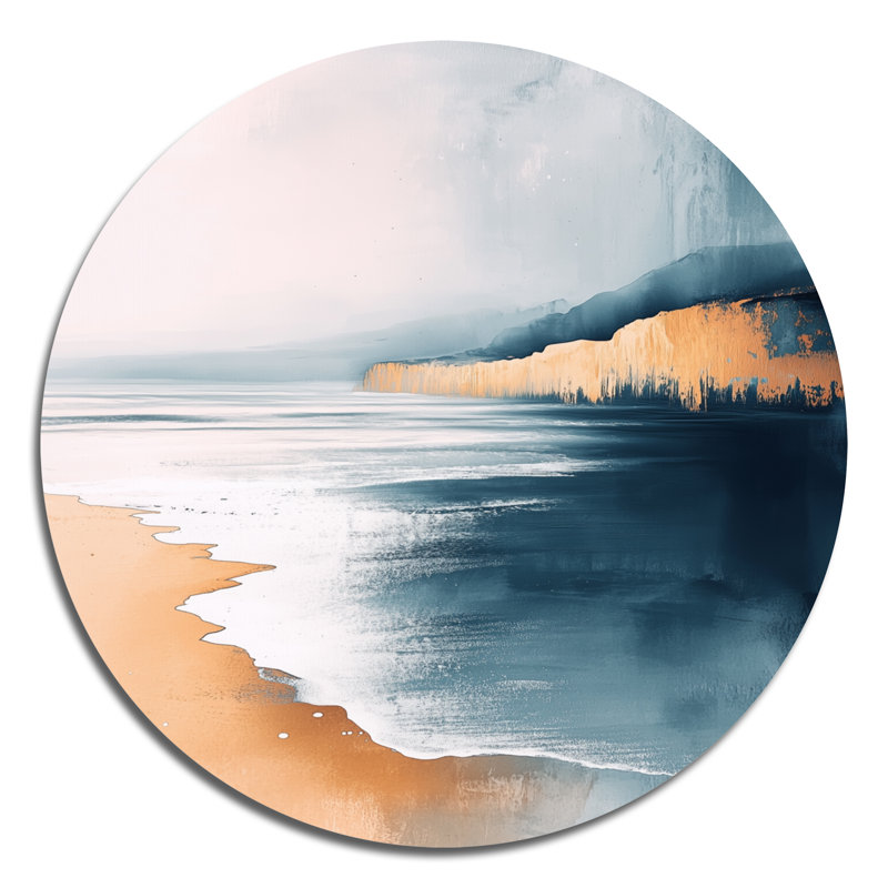 Sable côtier bleu et blanc - Art mural rond traditionnel en métal, L 23 po x H 23 po