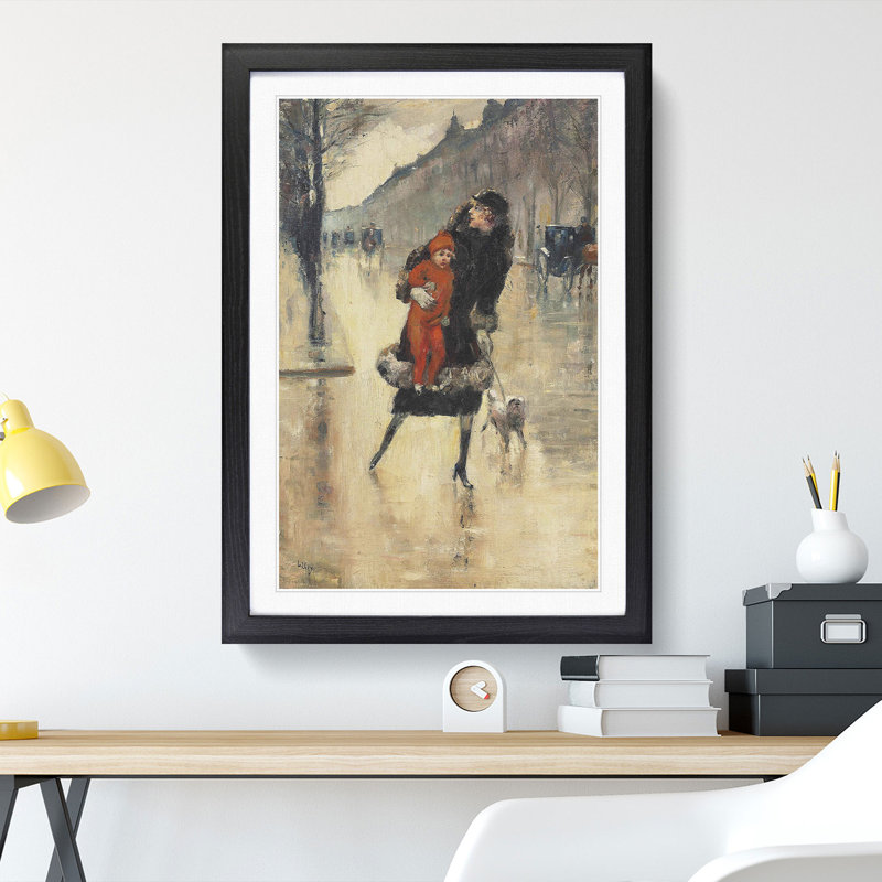 Mother with Child by Lesser Ury - Framed Print, Black Framed, 36cm H x 27cm W x 2cm D