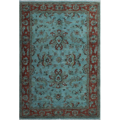 Noori Rug One-of-a-kind Hand-knotted 2019s Sky Blue/burgundy 3'11" X 5'9" Wool Area Rug In Burgundy;sky Blue