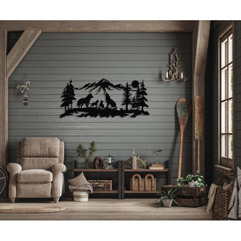 Handmade Rustic Animals Wall Decor on Metal, 20" H x 47" W x 0.6" D