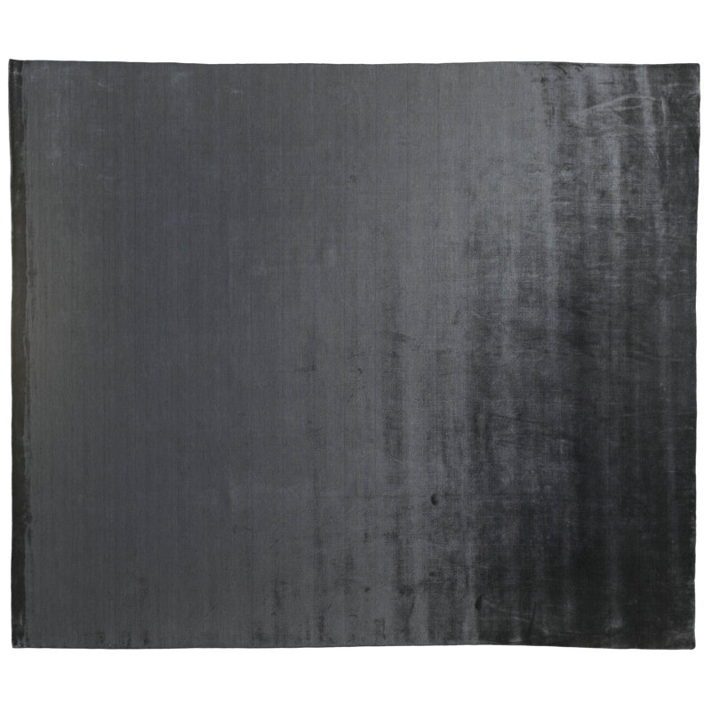 Tapis unique en viscose / coton noué à la main gris acier de 11 pi x 13 pi One-of-a-Kind