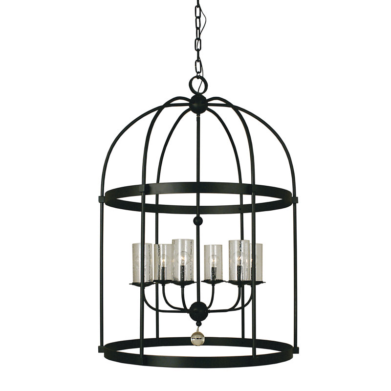 Lustre cylindrique 6 lumières lanterne Reepham, Noir mat