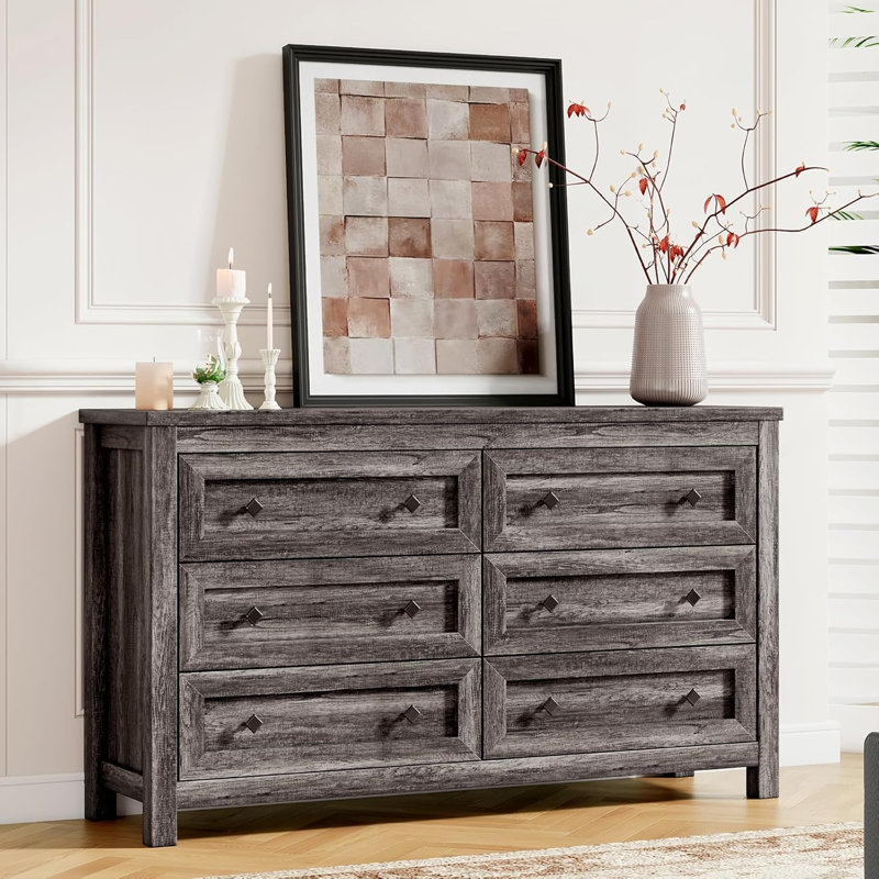 Commode 6 tiroirs Dezia Farmhouse, Gris rustique