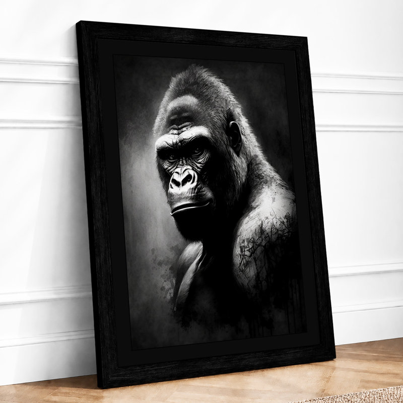 Contemplative Gorilla Minimalist - Print, A1 - 84.1 x 59.4 cm, Black
