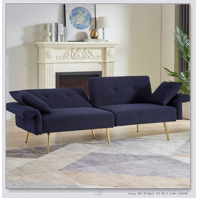Canapé-lit d'appoint rembourré Modern Modern avec poche latérale, canapé-lit pliant avec accoudoirs pliables, dossier réglable et pieds en métal doré pour le salon