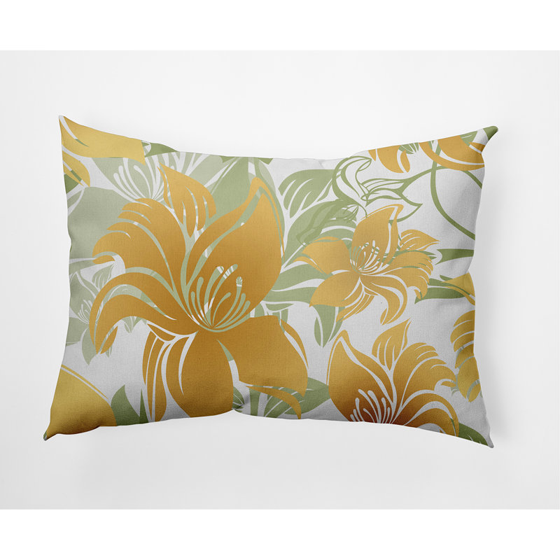 Floral Outdoor Reversible Throw Pillow, Yellow