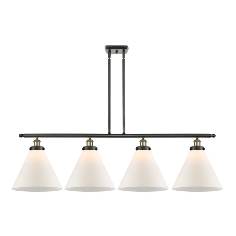 Luminaire suspendu à 4 lumières pour îlot de cuisine Moser, Blanc mat, Nickel satiné brossé, DEL