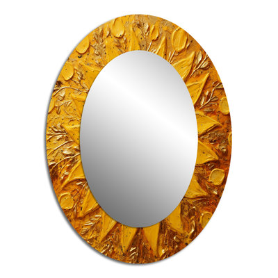 Golden Radiant Sunflower Blooming - Miroir décoratif floral ovale sur métal