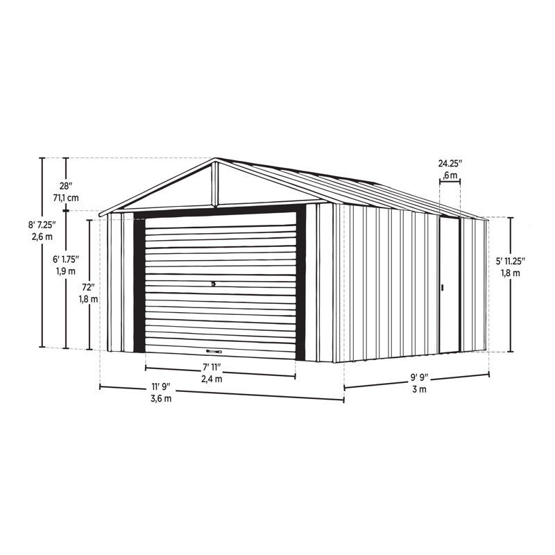 Garage en acier 12 x 10 Arrow, L 146,13 po x P 117 po x H 103,25 po