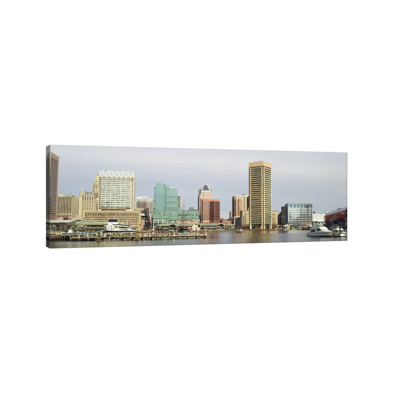 Baltimore Panoramic Skyline Cityscape by Unknown Artist - Wrapped Canvas Panoramic Print