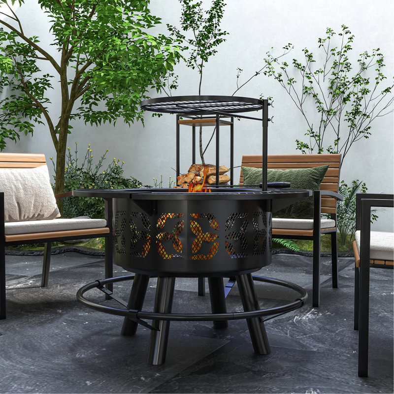 Foyer de barbecue de 21 Bbq, portatif 33 po avec cuisson réglable, poêle, pour patio, cour arrière, feu de camp, pique-nique noir,