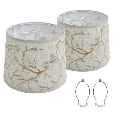 Ensemble de 2 abat-jour pour lampe de table, abat-jour à motif floral, haut 12,7 po x bas 12,7 po x 10 po de hauteur, lin naturel fabriqué à la main, support pour abat-jour de lampe inclus