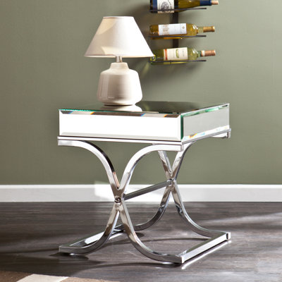 Skakke Mirrored Glass Top End Table