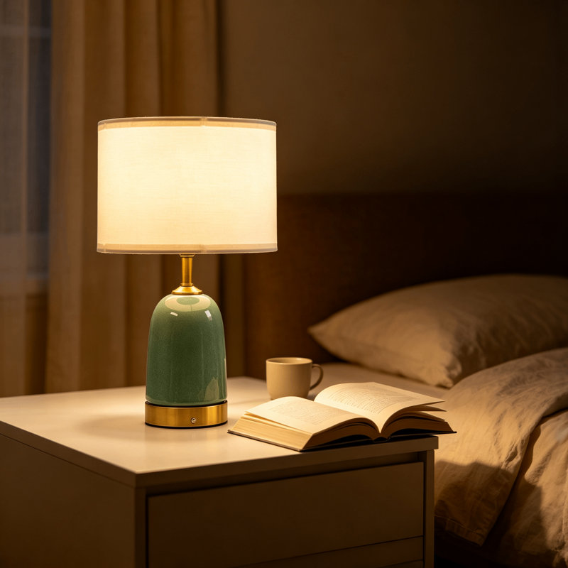 Lampe de table rechargeable moderne en céramique de 47 cm (18,5 pouces), lampe sans fil à piles avec commande tactile, lampe de chevet rechargeable USB-C pour chambre ou salon, verte