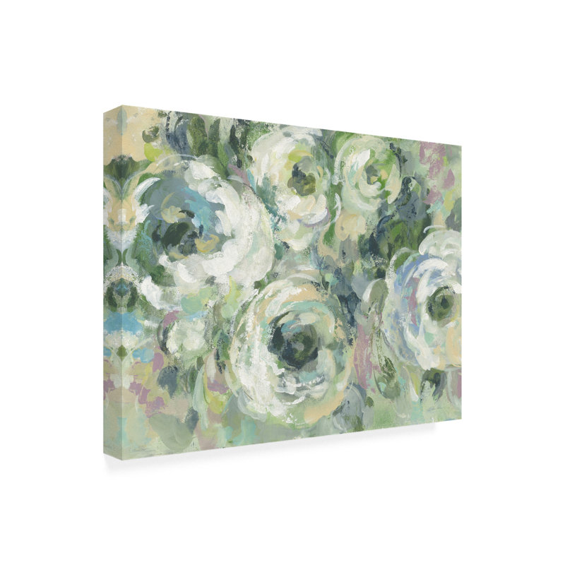 «Sage and Lavender Peony Light Crop» par Silvia Vassileva, reproduction d'art sur toile tendue, H 35 po x l 47 po x P 2 po