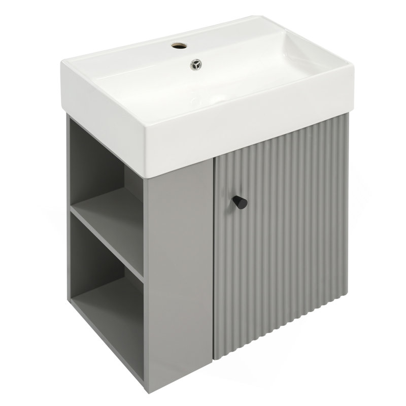 Meuble-lavabo flottant moderne de 21,6 po avec lavabo en céramique - parfait pour les petites salles de bain, rangement à gauche