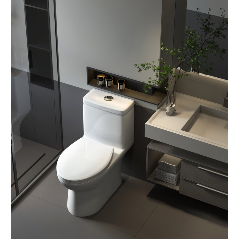 Poseidon Dual-Flush Elongated One-Piece Toilet (Seat Included), Pure White/Silver