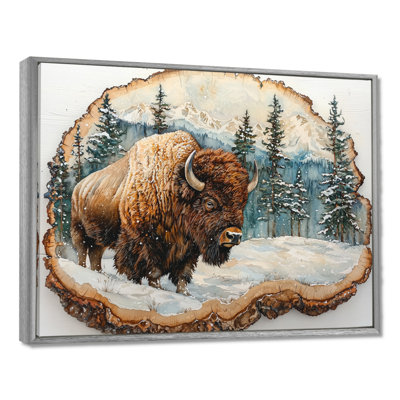 Bison américain dans une glissade en bois, paysage de forêt II - Bison, art mural
