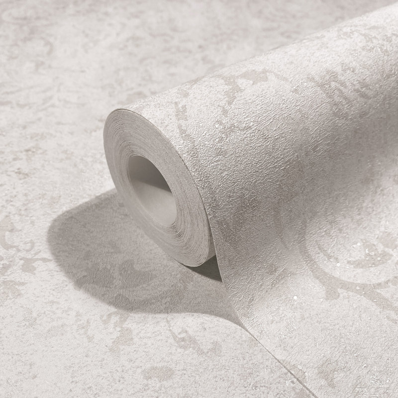 Kavalier Mottled Damask 10.05M X 53Cm Metallic Elements Wallpaper Roll, White