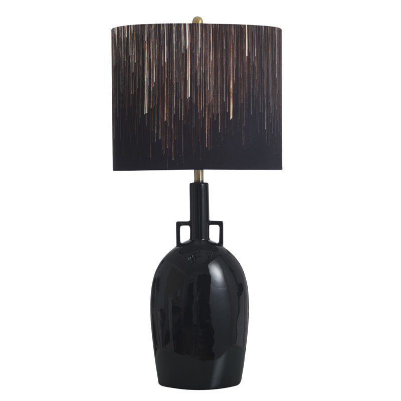 Norman Wyatt Home - Empire - Lampe de table en céramique - Noir brillant - Abat-jour à motif