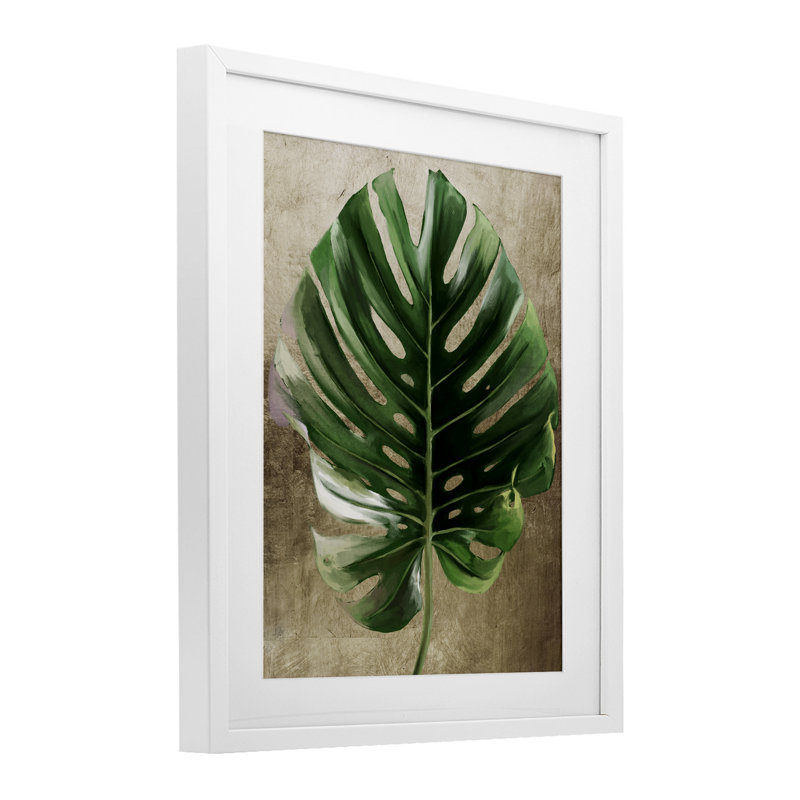«Earthy Exotic Leaf», reproduction sous verre encadrée, design par Anna Lischenko, H 13 po x l 16 po, Cadre blanc côtier