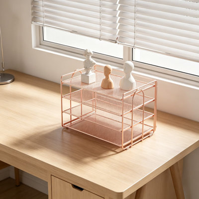 4-Tier Metal Paper Organizer with Magazine Holder, Desktop File Organizer for Office Supplies, Heavy Duty Workspace Storage for A4 Papers, Files, and Accessories