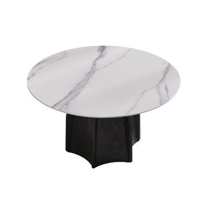Modern 53" Round Dining Table - White Sintered Stone Tabletop & Solid Wood Base Accommodates 6 Room In 6 Capacity Kitchen Living