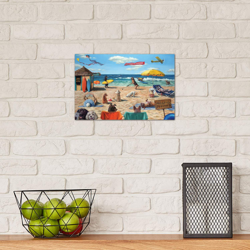 «Dog Beach» - reproduction d'art, H 12 po x l 18 po x 1,5 po, Toile tendue