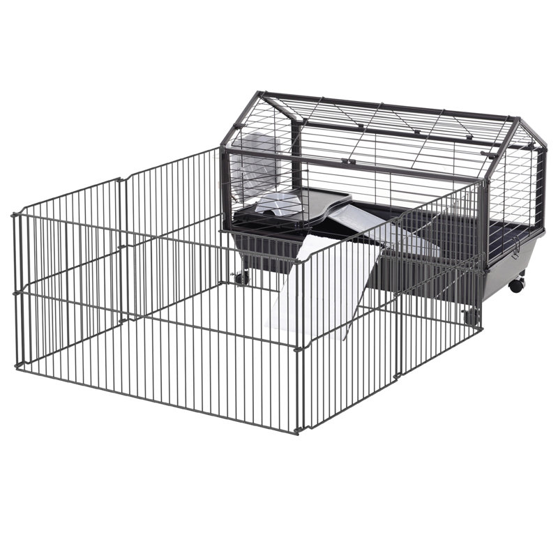 Cage pour petits animaux de 35 po avec roulettes et bouteille d'eau - aire de jeu spacieuse pour les animaux de compagnie pliable, roues en acier et bouteille. Cochons d'Inde, conception pliable, conservation de l'espace.