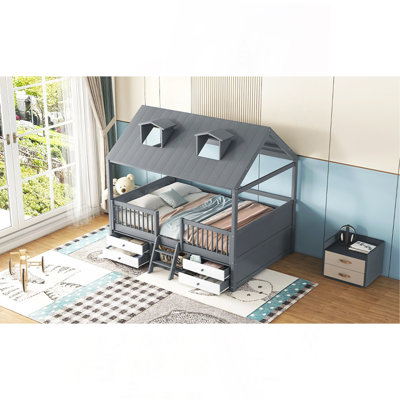 Structure de lit double en bois pleine grandeur, gris