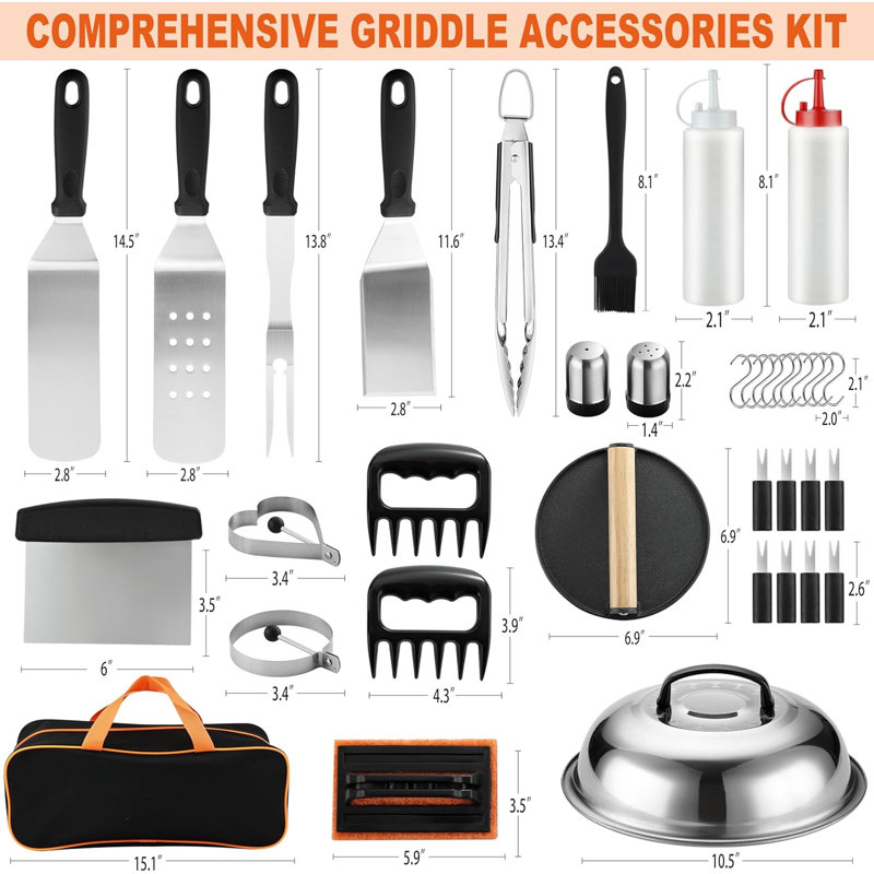 Ensemble d'accessoires de plaque chauffante en acier inoxydable 21 pièces, ensemble complet d'outils pour barbecue avec sac de transport, pour barbecue extérieur