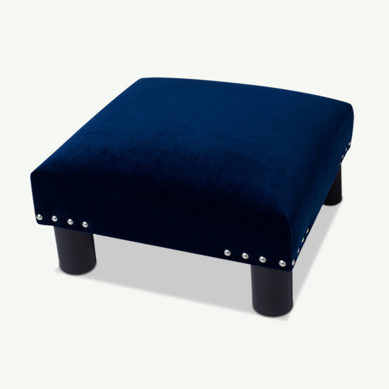 Repose-pieds carré 16 po, velours bleu marine